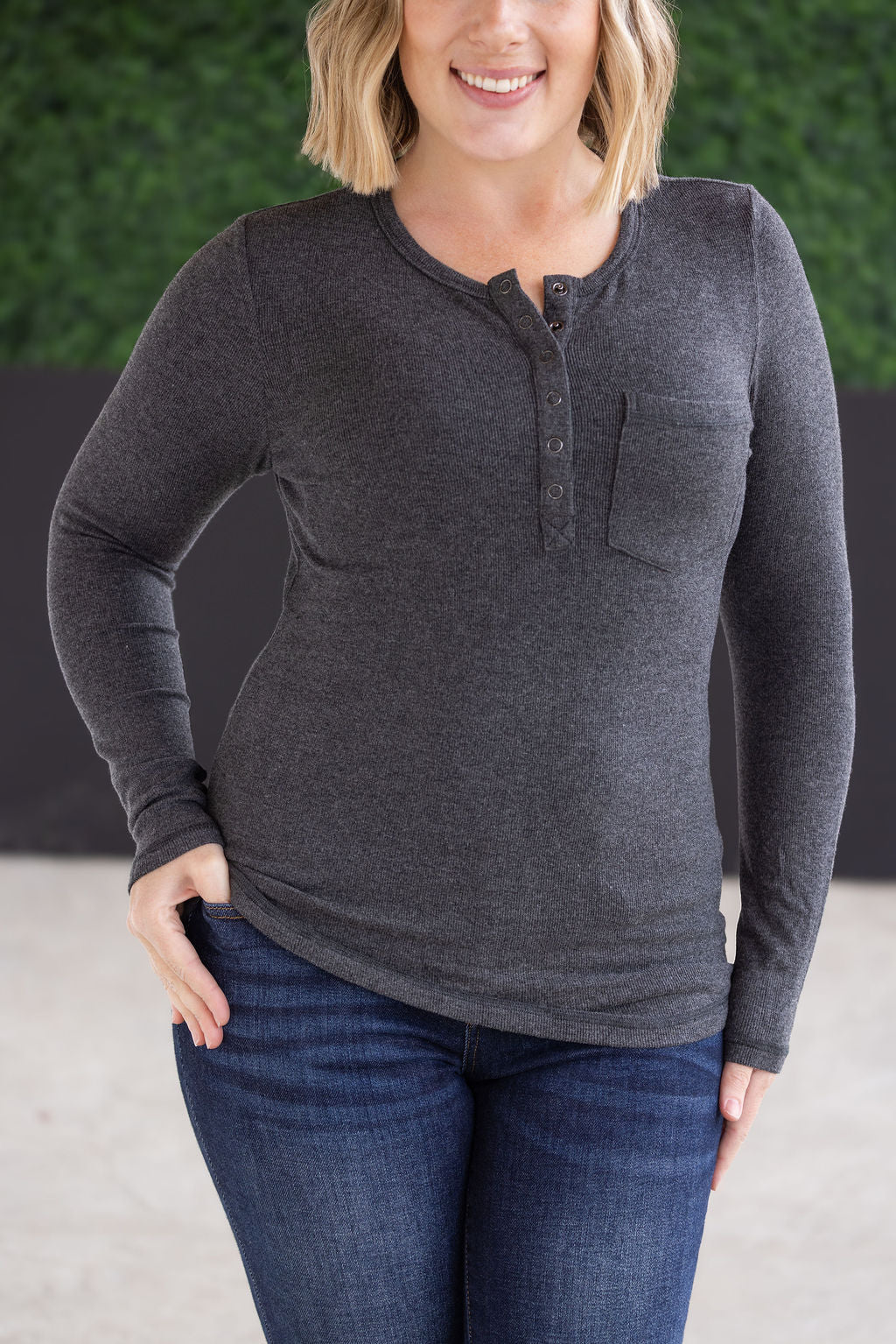 Georgia Long Sleeve Top - Charcoal